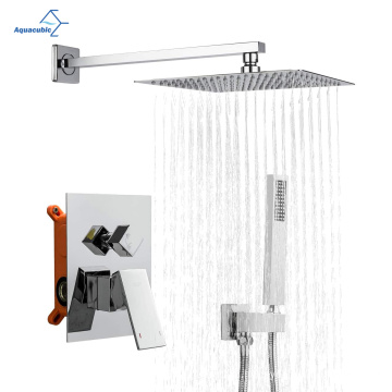 Bathroom 2 Function Wall Mounted Thermostatic Shower Faucet Set 10 inch chrome Rain Misty Shower Head Kit Set